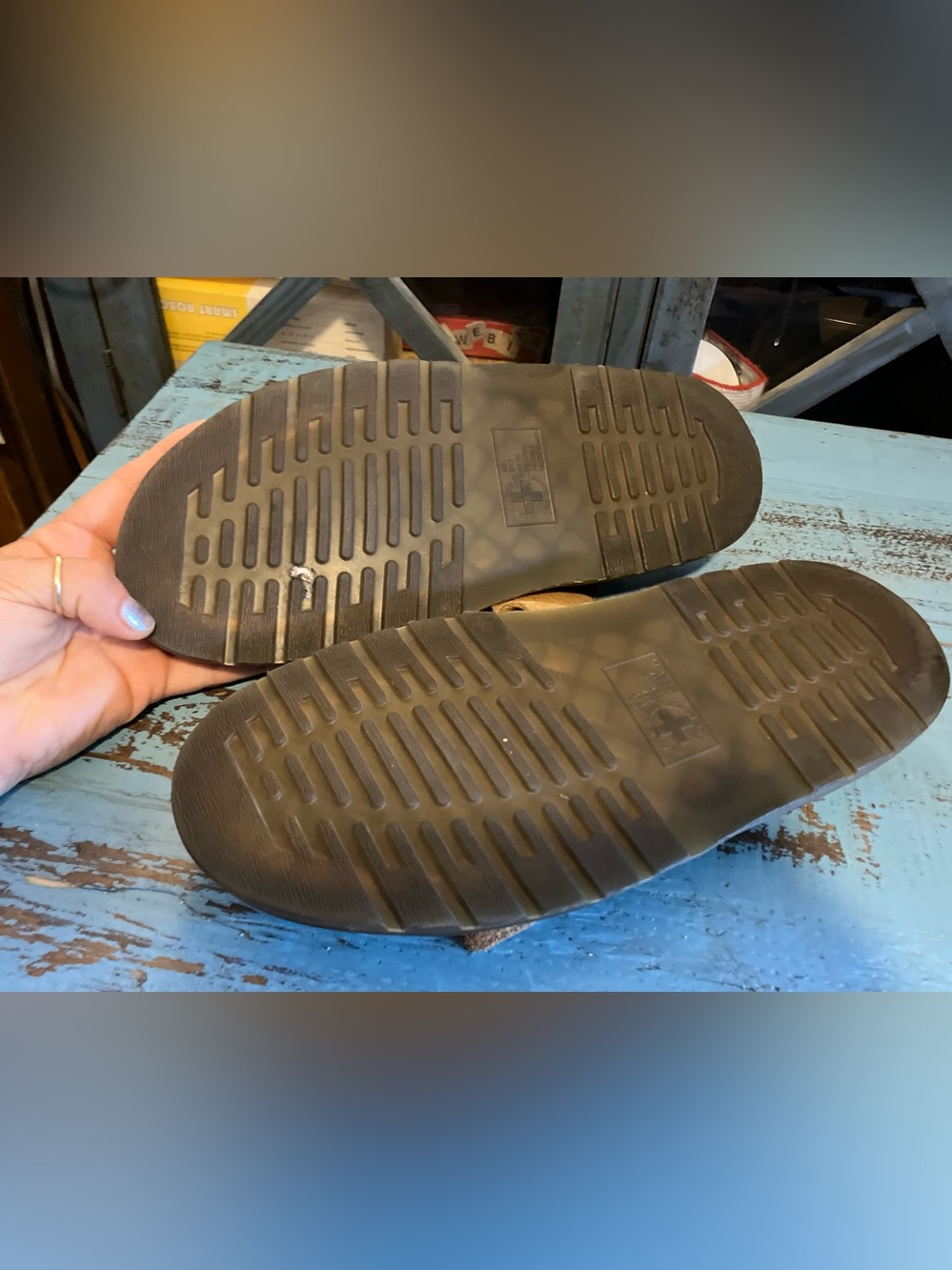 Dr. Martens Tan Leather Double-Buckle Slide Sandals - Picture 14 of 16